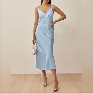 Reformation 100% silk blue dress